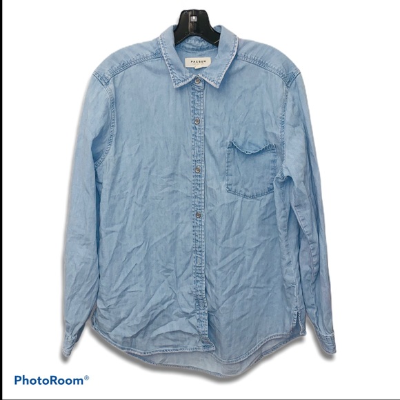 Pacsun blue chambray denim button up down shirt - Picture 1 of 10